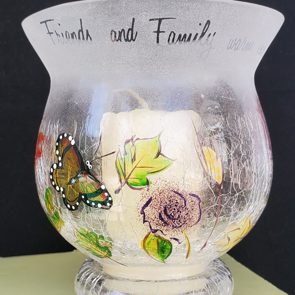 Fields of Joy Crackled Glass Candle Holder